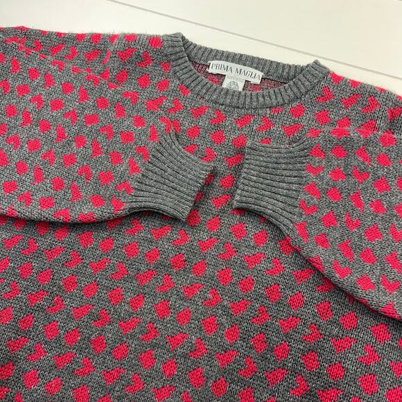 Prima Maglia Vintage Wool Sweater Red Polkadot Gray Women's size Large - Picture 6 of 6